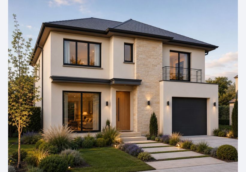 Image du modèle de maison 2 Façade Avant R+1 130m2-V1 et V2