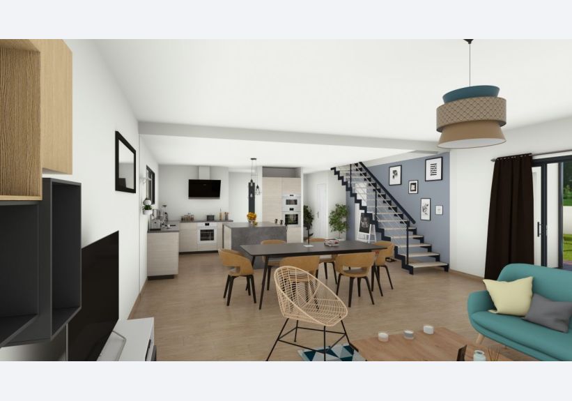 Image du modèle de maison ORION 106 Salon salle à manger cuisine escalier