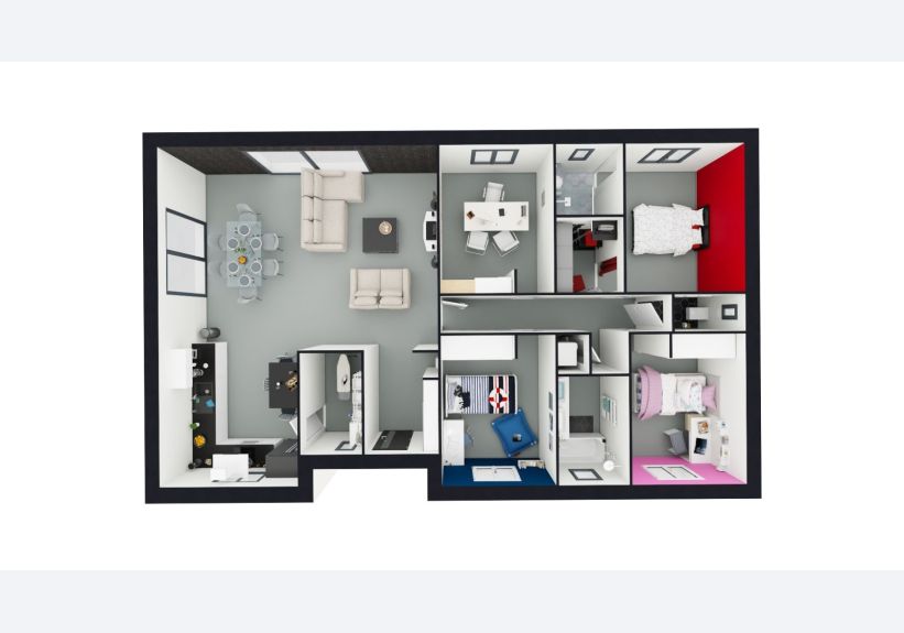 Image du modèle de maison Andromède 113 vue axonométrique intérieure