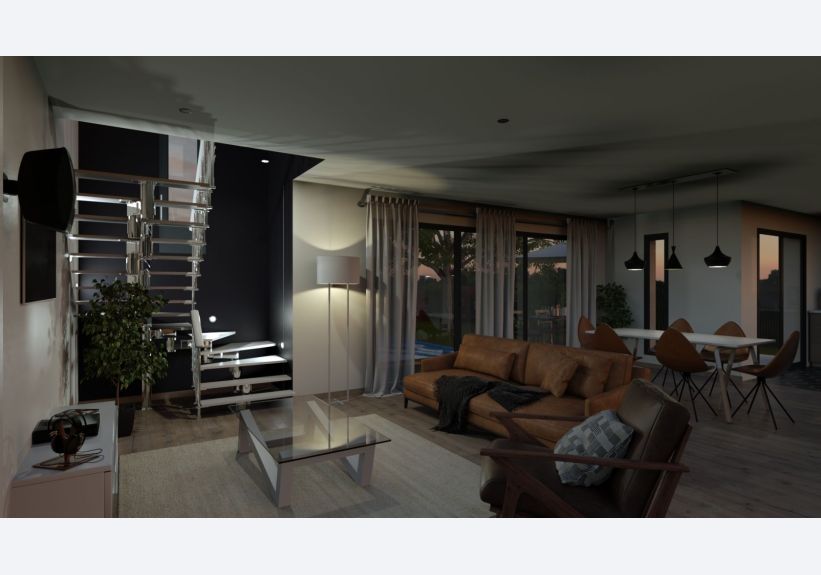 Image du modèle de maison ORION 94 Salon, vue escalier de nuit