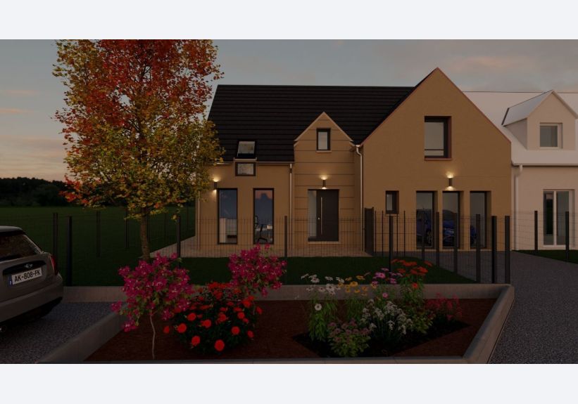 Image du modèle de maison BOISSISE TULIPA 4 CH 110 M2 GI ANTHRACITE AVANT NUIT