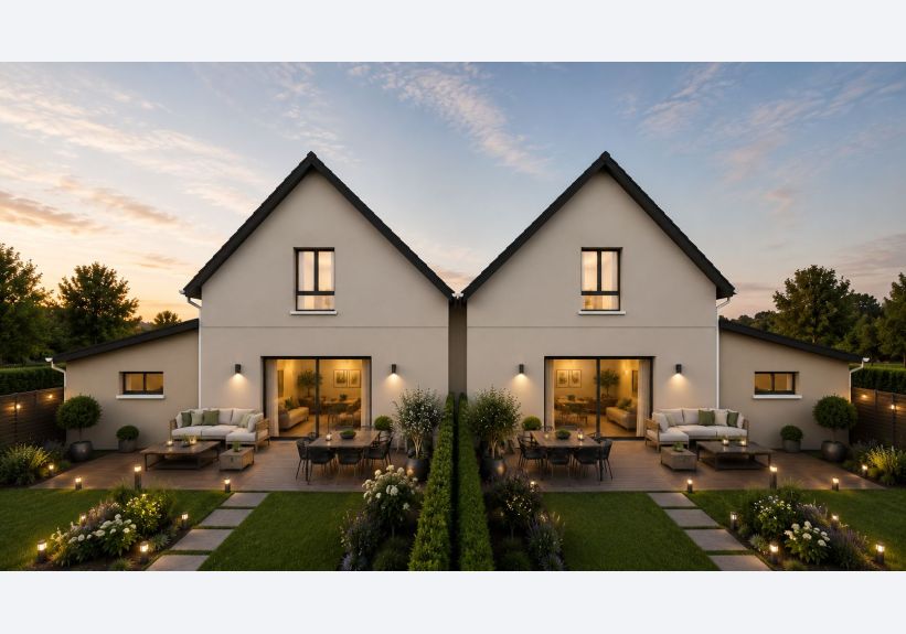 Image du modèle de maison vue arrière maisons accolées