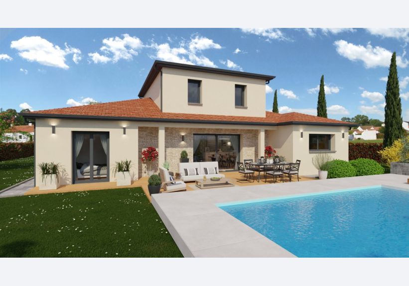 Image du modèle de maison Vue arrière toit rouge