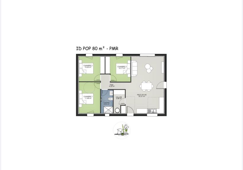 Image du modèle de maison MODELE ID POP 80 PMR 3ch - 2024 -  plan