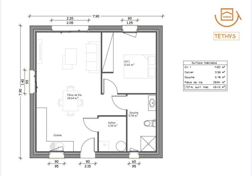 Image du modèle de maison Vue en plan A4- TETHYS_56