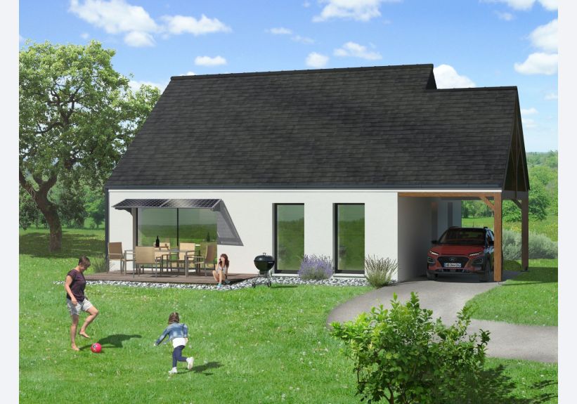 Image du modèle de maison opt 90 carport ardoise 45° HD