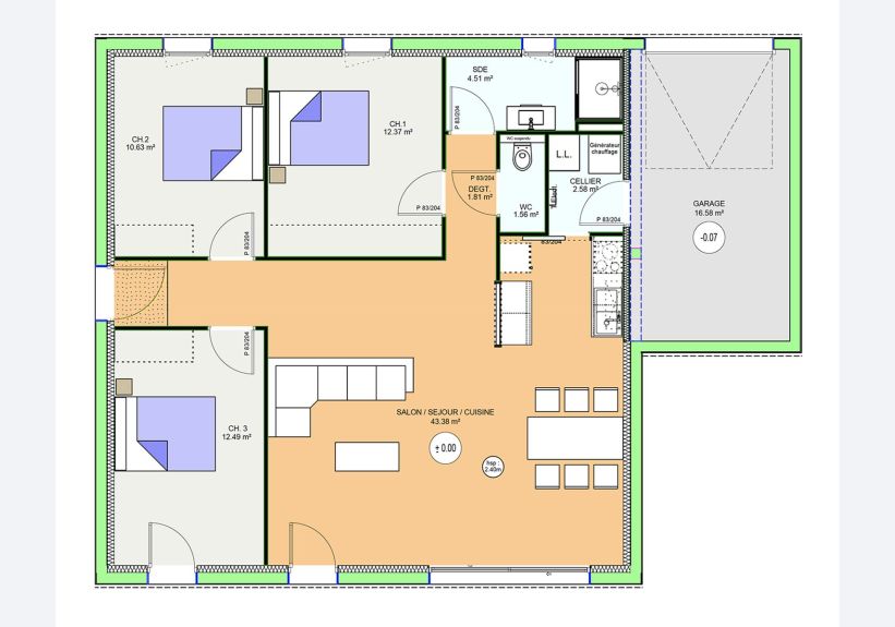 Image du modèle de maison PLAN RDC D1 - OPTIMA 90 INTEGRA - sans cotes
