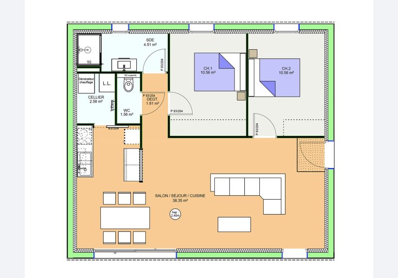 Image du modèle de maison PLAN RDC G - OPTIMA 70 CLASSIQUE - sans cotes