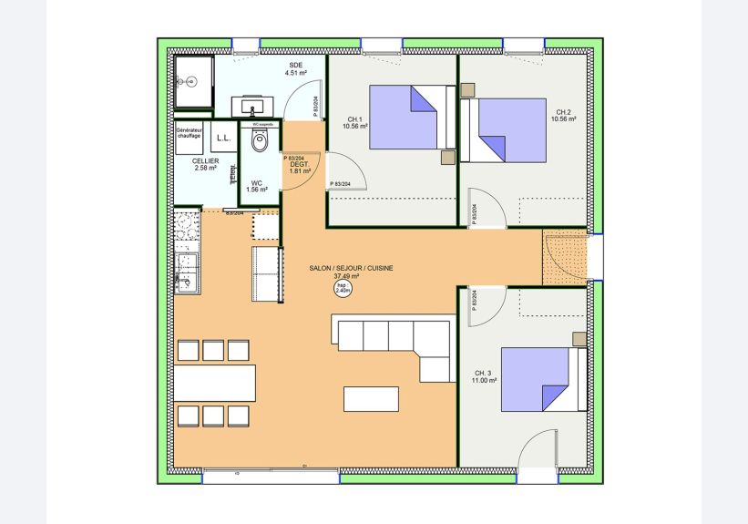 Image du modèle de maison PLAN RDC G - OPTIMA 80 CLASSIQUE - sans cotes
