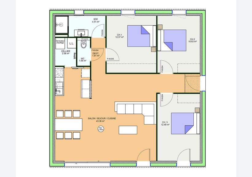 Image du modèle de maison PLAN RDC G - OPTIMA 90 CLASSIQUE - sans cotes