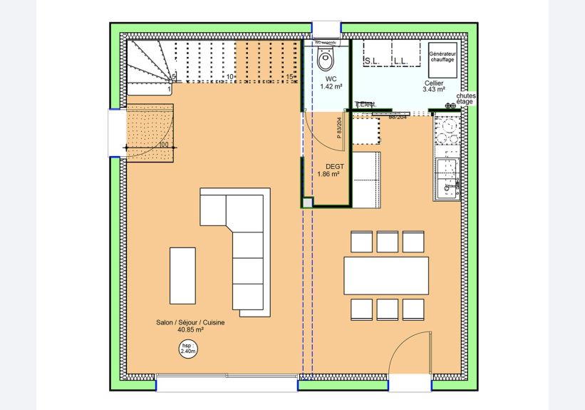 Image du modèle de maison PLAN RDC G - OPTIMA 90 R+1 CLASSIQUE - avec cotes copie