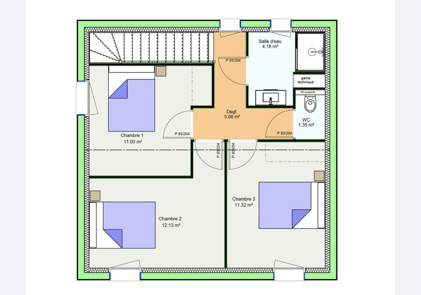 Image du modèle de maison PLAN ETAGE G - OPTIMA 90 R+1 CLASSIQUE - avec cotes copie