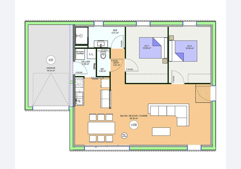 Image du modèle de maison PLAN RDC G2 - OPTIMA 70 INTEGRA - sans cotes