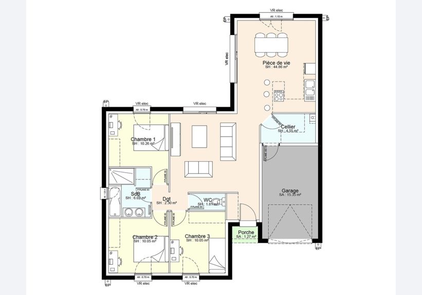 Image du modèle de maison YCH03-PLAN-RDC-SANS COTES