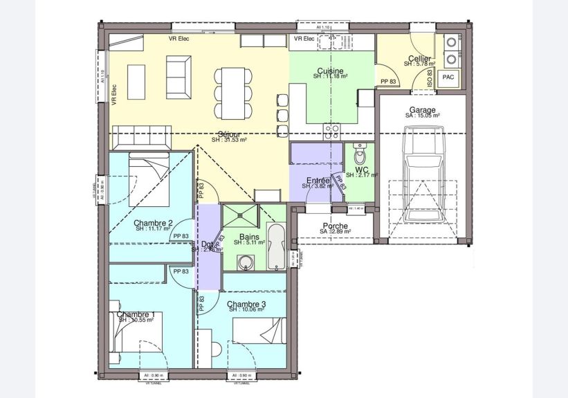 Image du modèle de maison FUSCHIA 3CH94 A-plan sans côtes