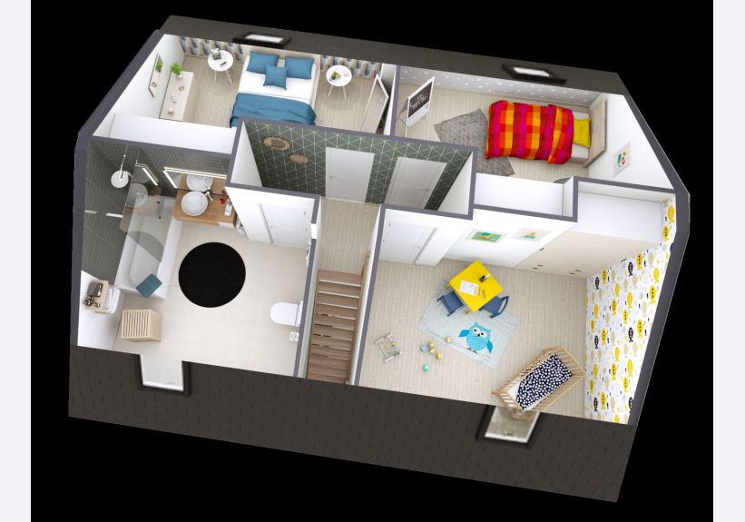 Image du modèle de maison CORALIA_3CH_SG Axo étage