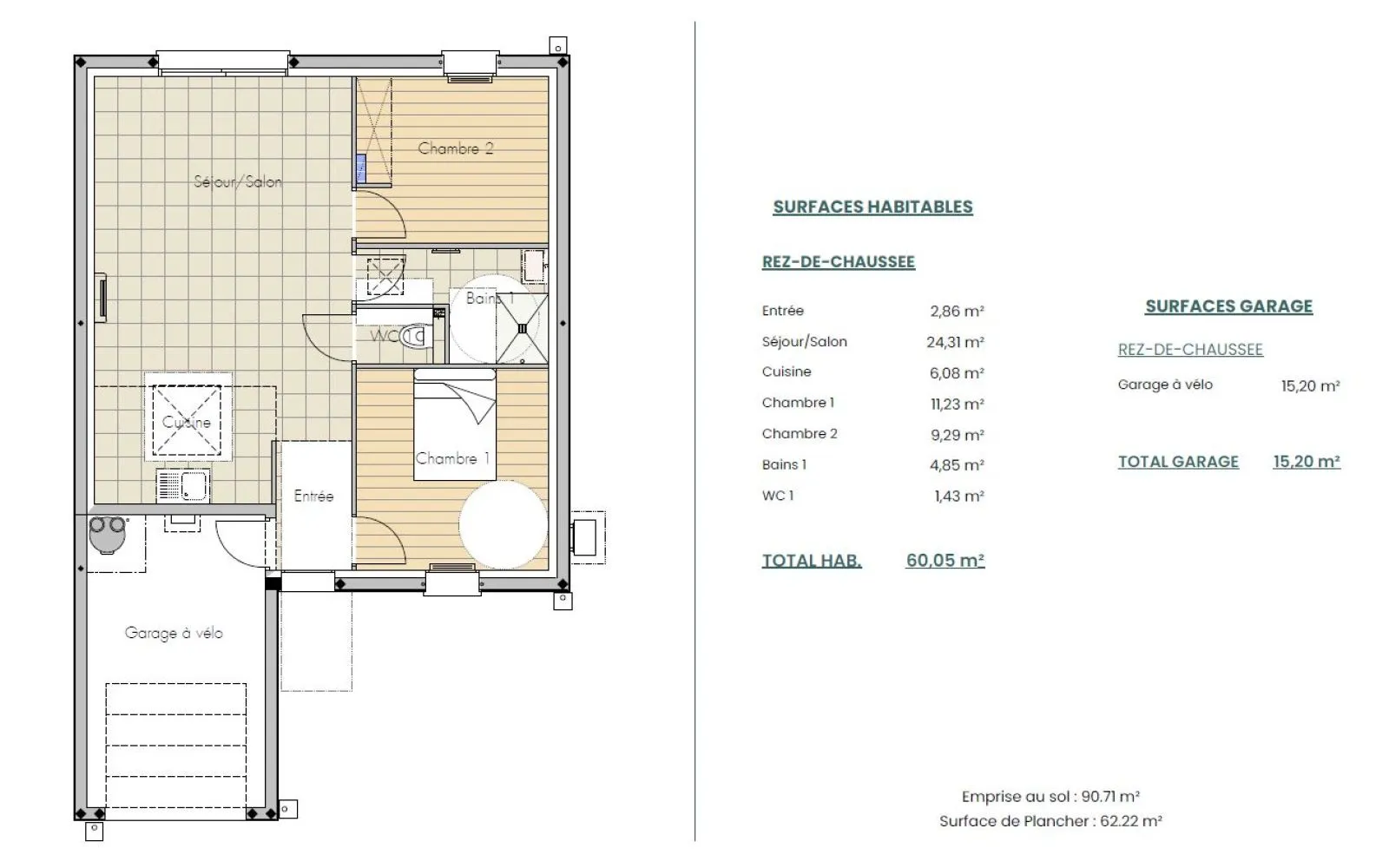 Projet de construction d'une maison 60.05 m² avec terrain à BEAUVOIR-SUR-MER (85) à Beauvoir-sur-Mer — photo 2