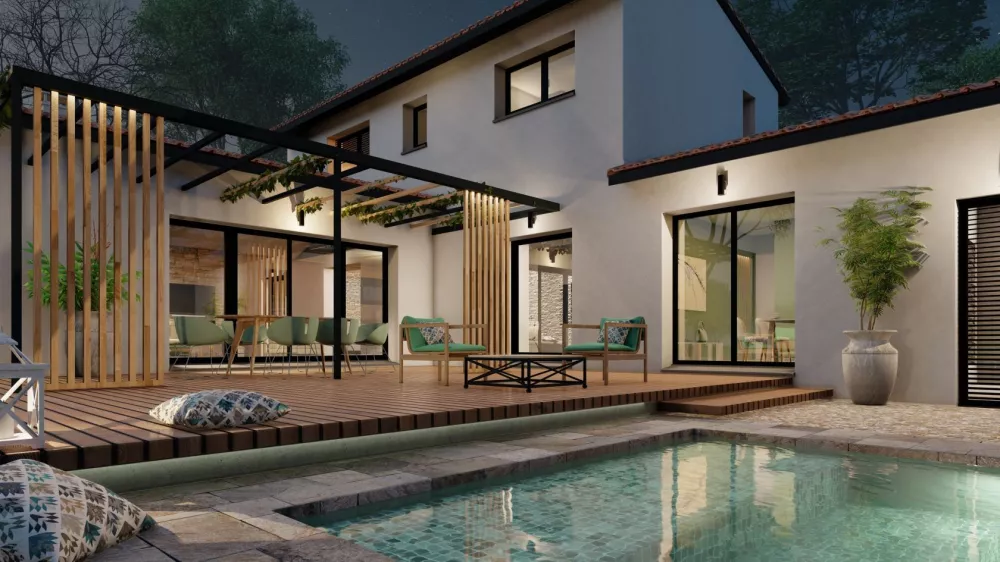 Image du modèle de maison VUE ARRIERE-VUE TERRASSE RAPPROCHEE