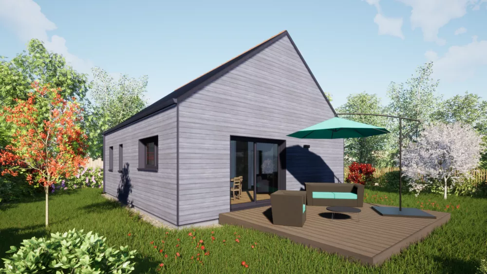 Image du modèle de maison 60 toit ardoises - Vue Jardin