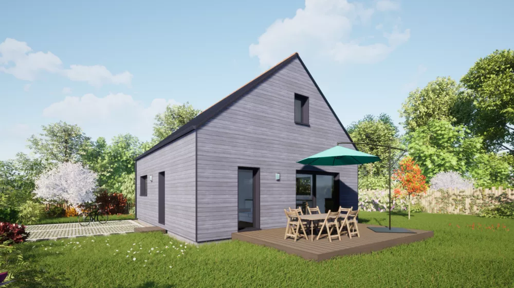 Image du modèle de maison 80 combles toit ardoises - Vue terrasse