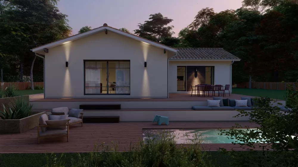 Image du modèle de maison Alpha Constructions Illiade piscine nuit