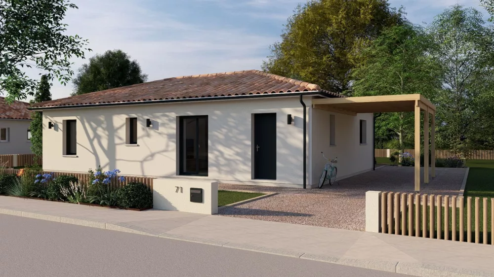 Image du modèle de maison 05. RDC_90m² - AV - Toiture 4 pans + Carport - RAL7016