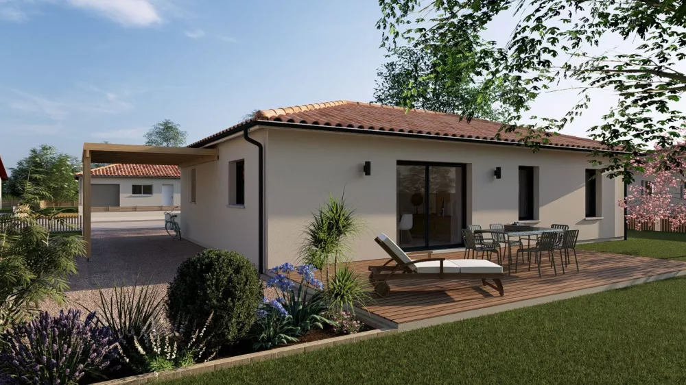 Image du modèle de maison 06. RDC_90m² - AR - Toiture 4 pans + Carport - RAL7016