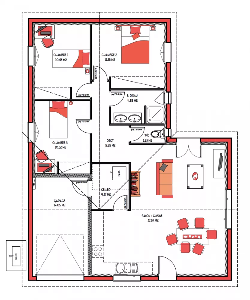 Image du modèle de maison ILLIADE 85 + G - sans cotes