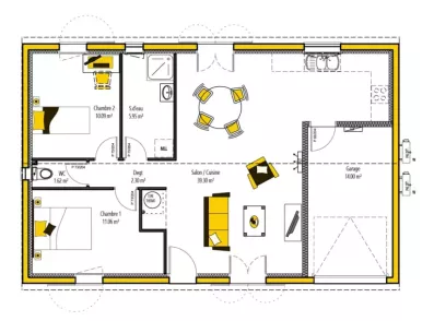 Image du modèle de maison ANOU'KA 70 + G - avec cotes 2