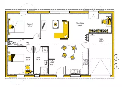 Image du modèle de maison ANOU'KA 75 + G - avec cotes 2