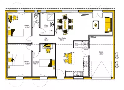 Image du modèle de maison ANOU'KA 80 + G - avec cotes 2