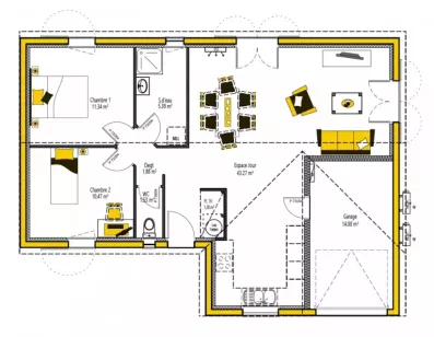 Image du modèle de maison ONE'KA 75 + G - avec cotes 2