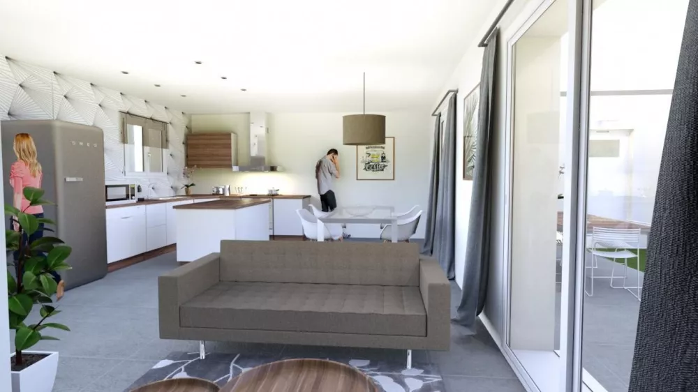 Image du modèle de maison salon-cuisine 3D