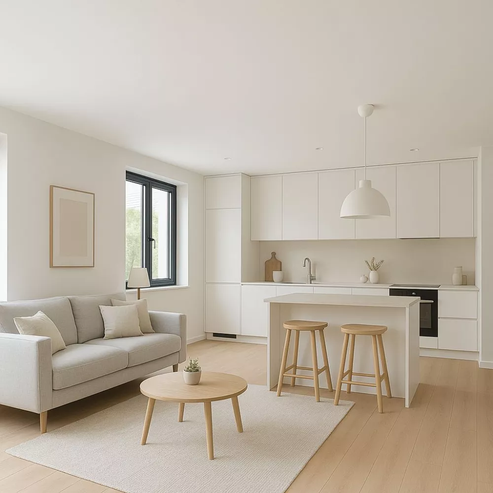 Image du modèle de maison Salon moderne avec cuisine épurée