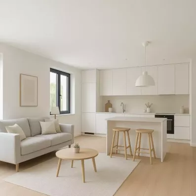 Image du modèle de maison Salon moderne avec cuisine épurée