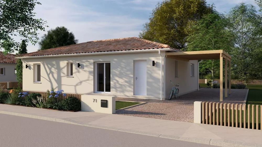 Image du modèle de maison 03. RDC_90m² - AV - Toiture 4 pans + Carport - BLANC