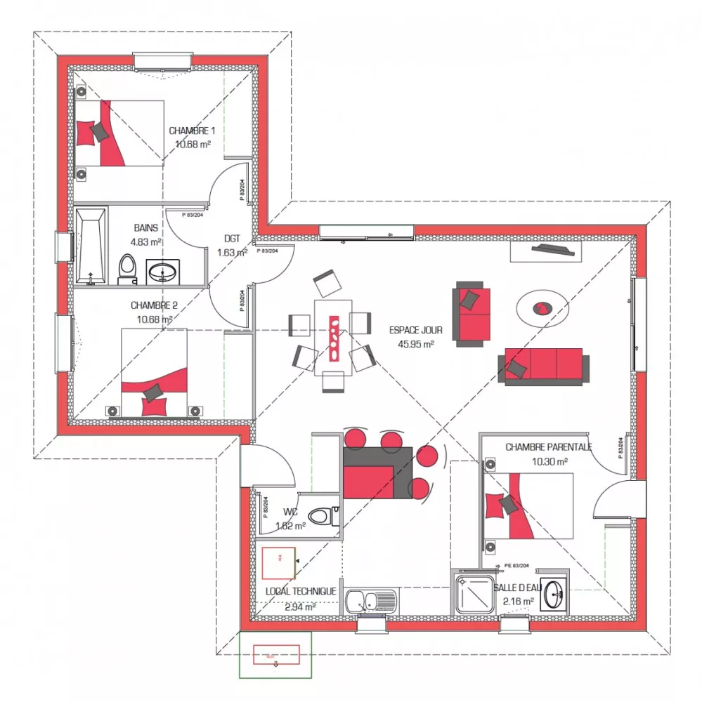 Image du modèle de maison HORTENSE 90 - sans cotes