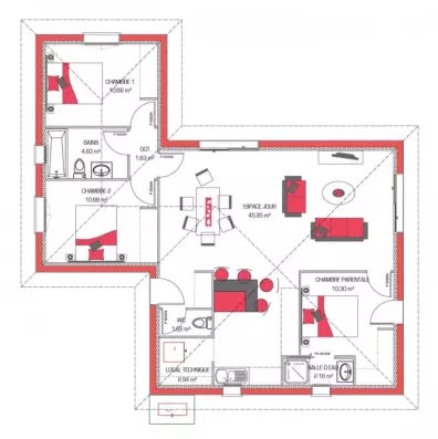 Image du modèle de maison HORTENSE 90 - sans cotes