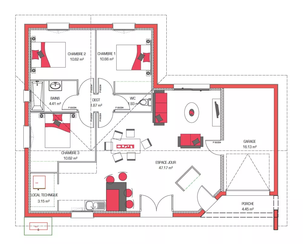 Image du modèle de maison MAE 90 + G - sans cotes