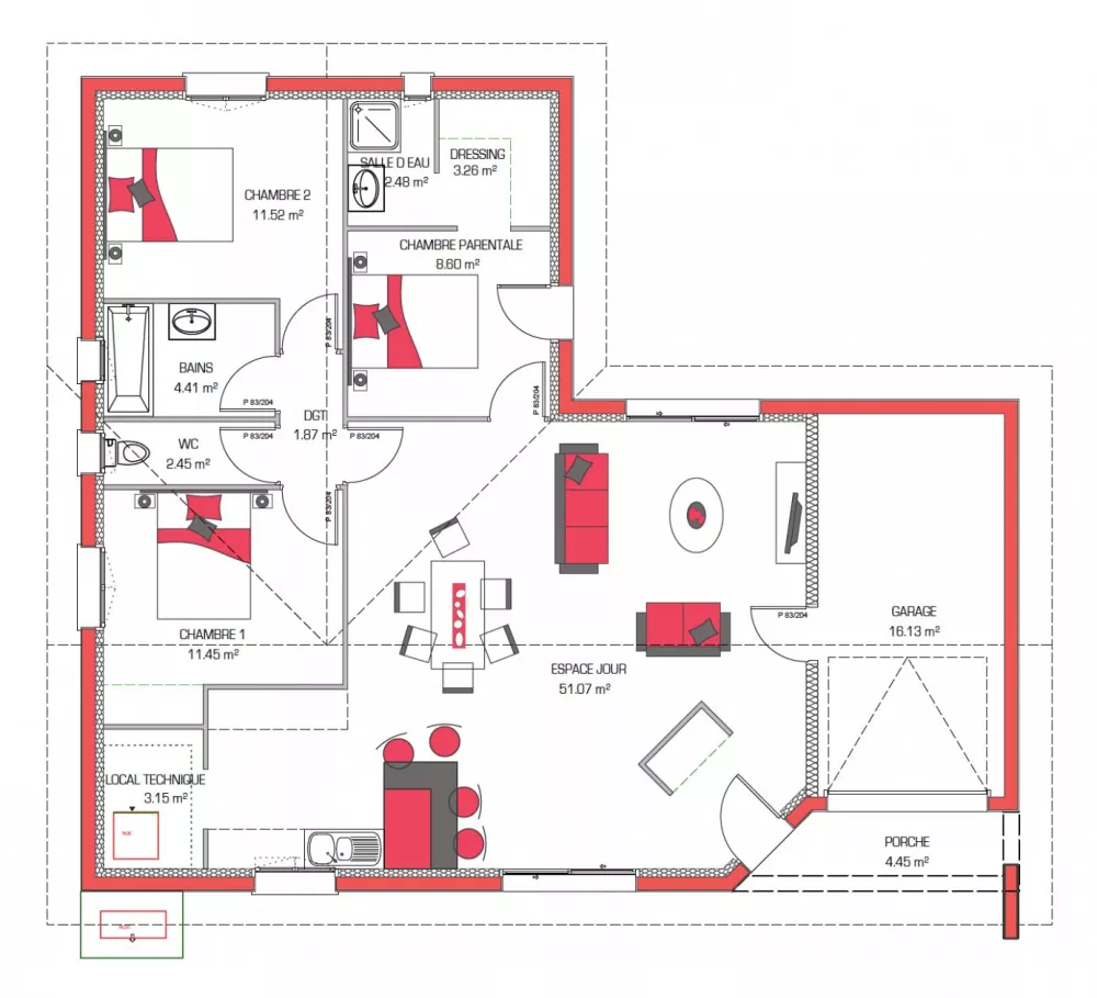 Image du modèle de maison MAE 100 + G - sans cotes