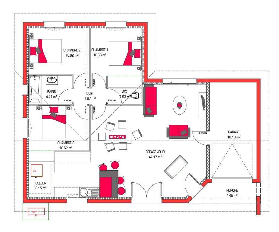 Image du modèle de maison NAHIA 90 + G - sans cotes