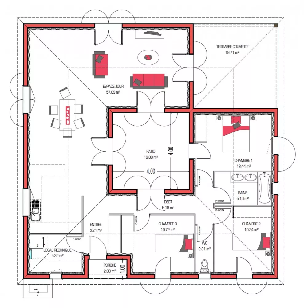 Image du modèle de maison PATIO 114 - sans cotes