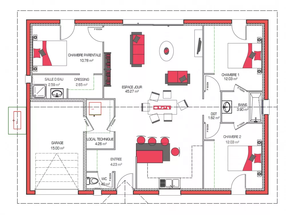 Image du modèle de maison ROSA 100 + G - sans cotes