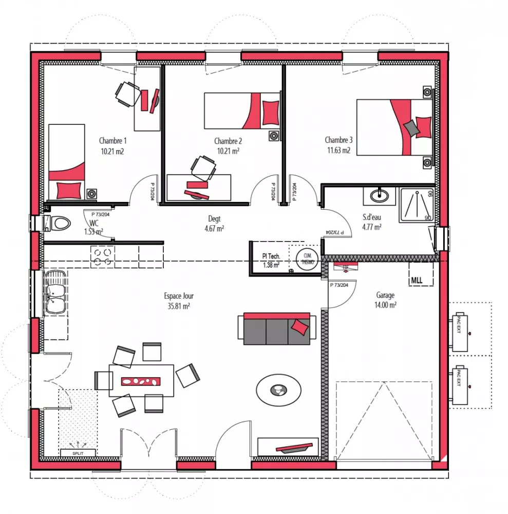 Image du modèle de maison COMEA 80 + G - sans cotes