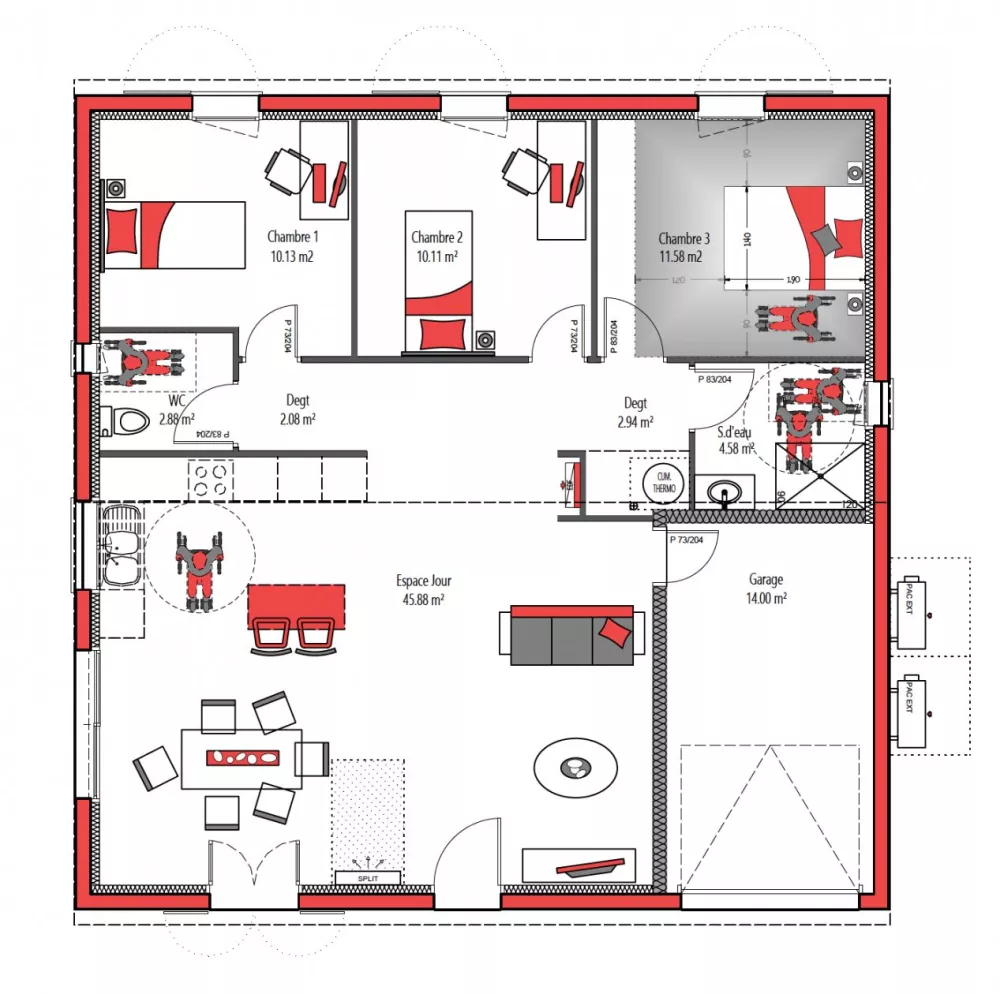 Image du modèle de maison COMEA 90 + G PMR - sans cotes