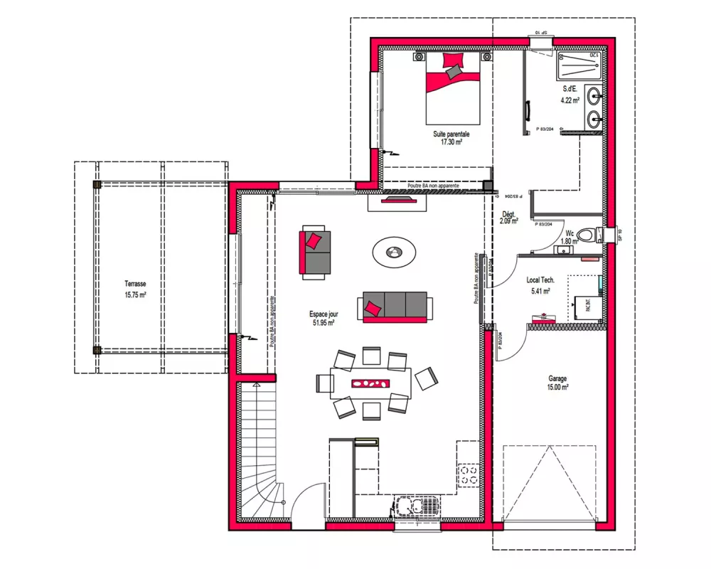 Image du modèle de maison NEREA 130 + G RDC-sans cotes