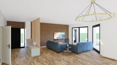 Image du modèle de maison vue entrée semi fermée claustra et entrée suite parentale déplacée