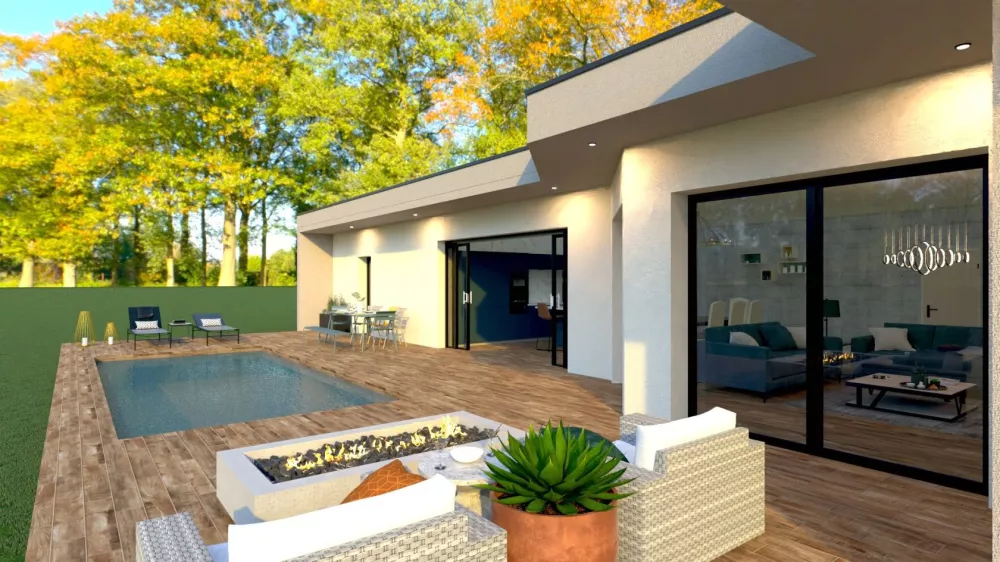 Image du modèle de maison PP haut de gamme toit terrasse coté terrasse