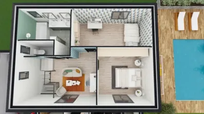 Image du modèle de maison LYS 102 Etage plans intérieurs 2 Chambres et open space