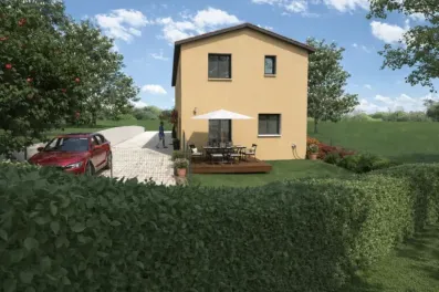 Image du modèle de maison Maison ocre et jardin ensoleillé